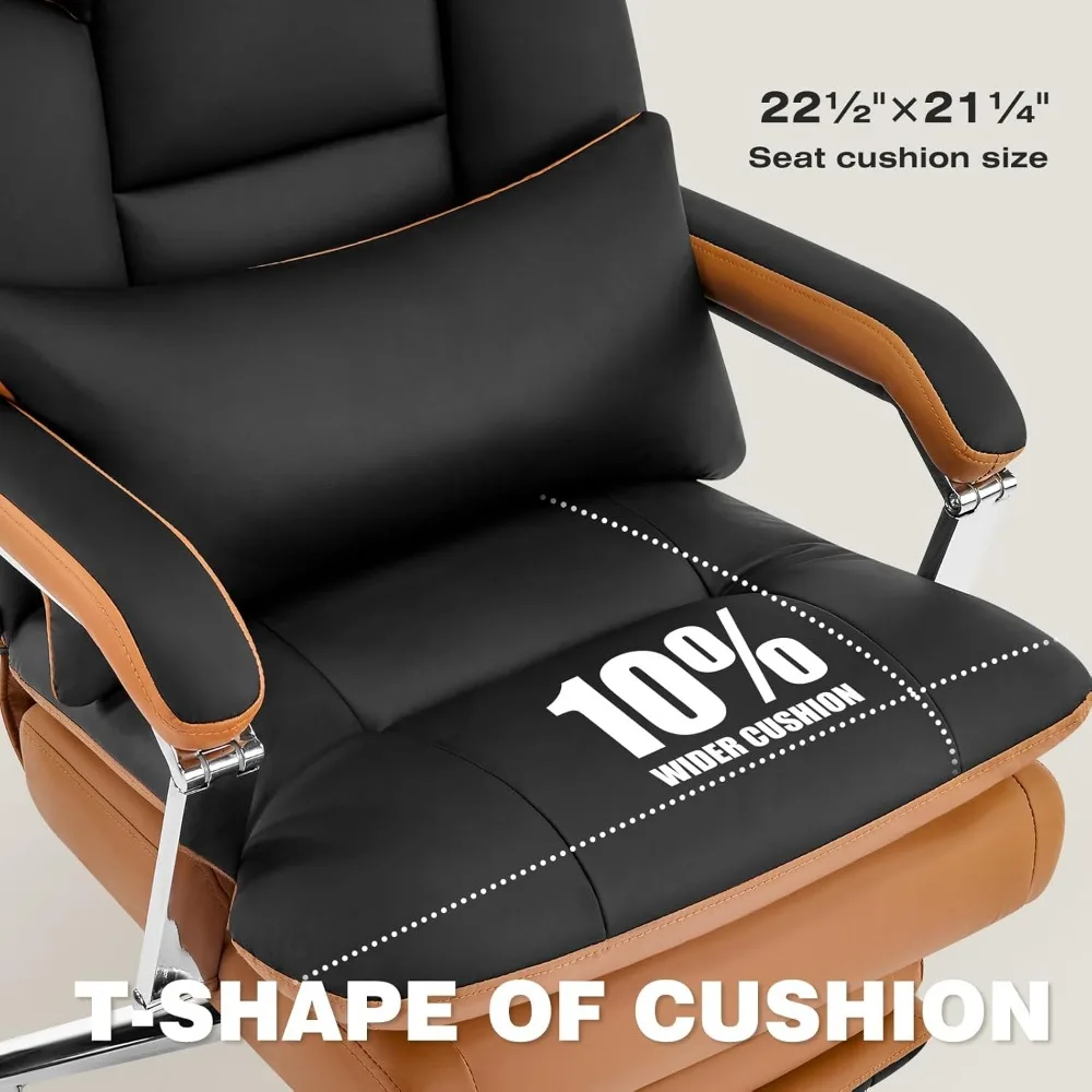 Krzesło biurowe skórzane, rozkładane, o dużej wydajności, udźwig 227 kg (500 lbs), dla osób wysokich i o dużym wzroście, z podnóżkiem i szerokim siedziskiem zapewniającym komfortowe siedzenie przy biurku.