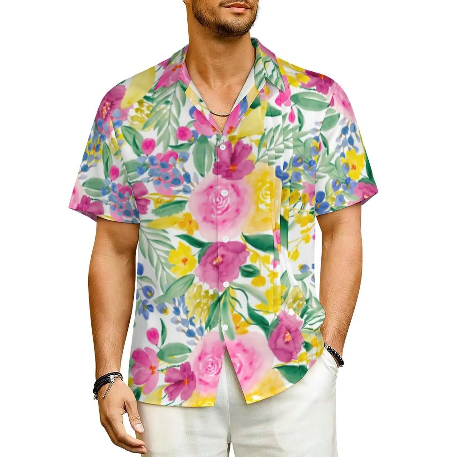 Colroful Bright Flowers Casual Shirt Floral Print Vintage Hawaii Shirts Man Short Sleeve Beach Y2K Street Oversize Blouses