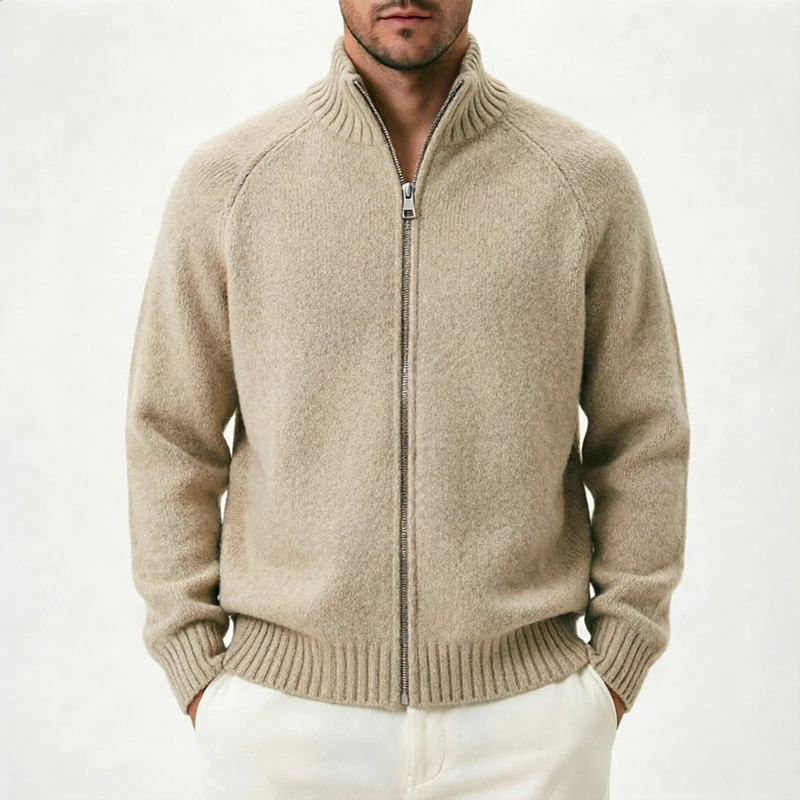 Fashion Knit Cardigan Mens Autumn Winter Outdoor Solid Color Thickened Long Sleeve Stand Collar Sweater Coats Men Zipper Jacket