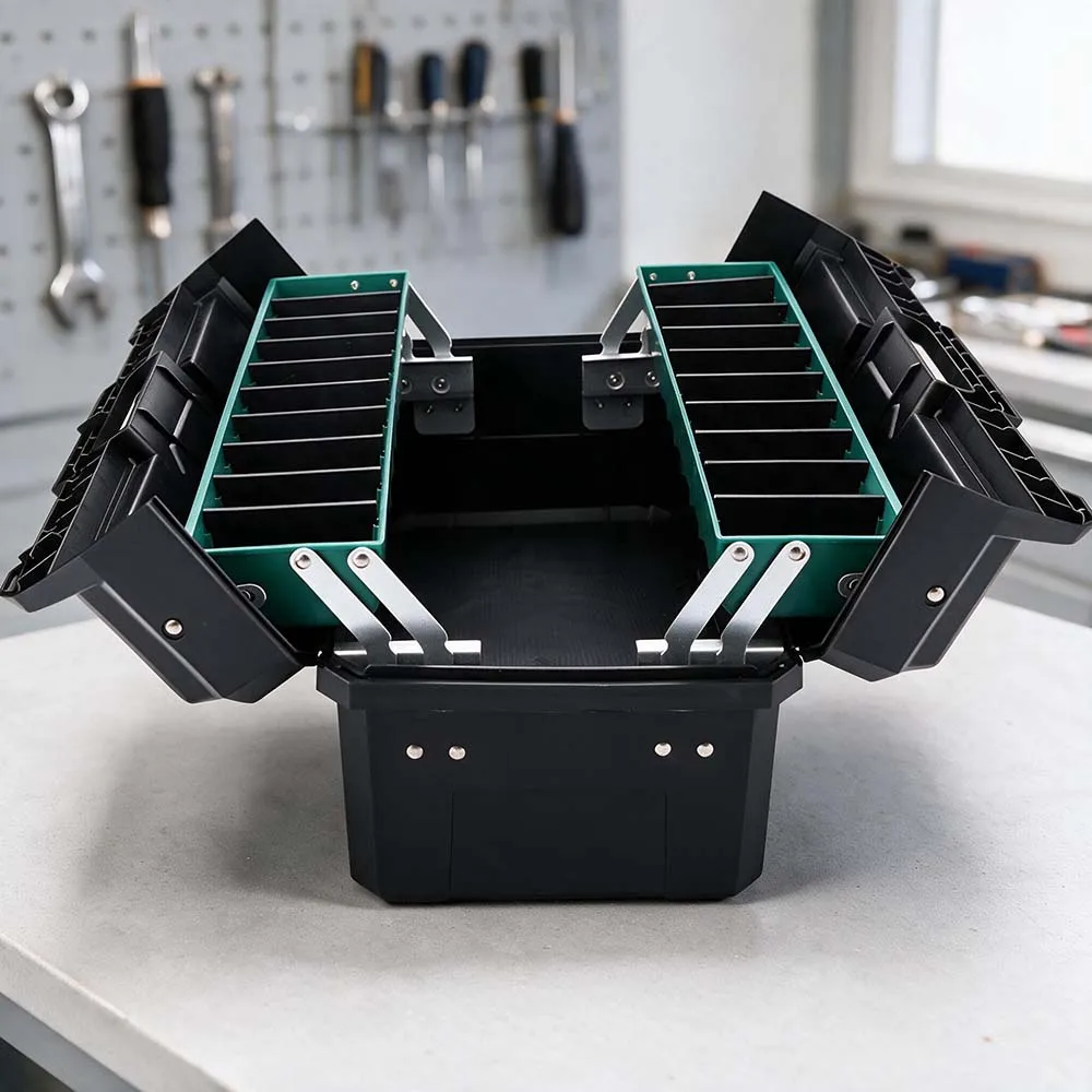 Tool Storage Box 3‑Tier Folding Double Open Tool Case Multifunctional Household Repair Storage Organizer Hand Tools Container