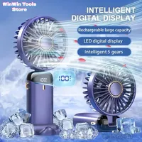 5000mAh Portable Fan Rechargeable 90° Foldable 5 Speed Mini Air Conditioner Small Fan Air Cooler with LED Digital Display