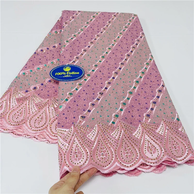 5 Yards African Swiss Voile Lace Fabric Embroidery High Quality With Stones Dry lace 100% Cotton For Wedding 29L882902