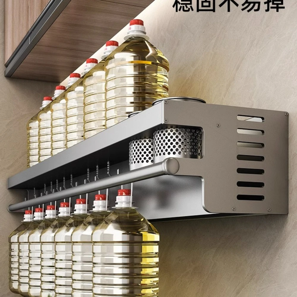 gun ash kitchen shelves, knife holders, wall-mounted non-perforated knives, seasoning products, multi-functional storage