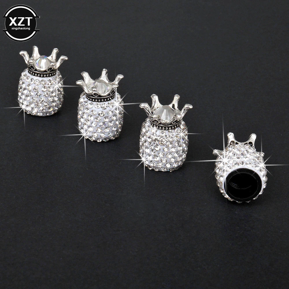 4PCS Crown Bling Diamond Crystal Wheel Caps Rhinestone Clay ABS Car Tires Valves Tyre Stem Air Valve Caps Airtight Covers Supply