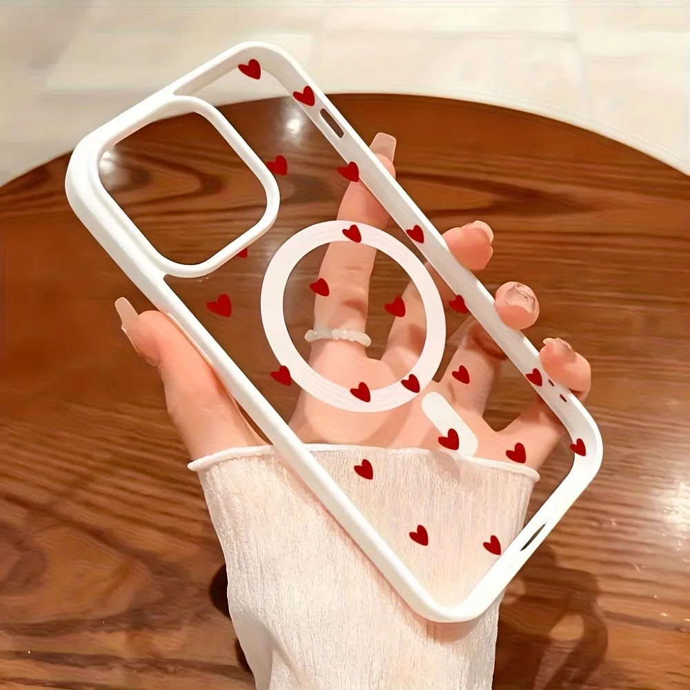 Case For iPhone 17 Pro Max Cases iPhone 16 Case Red Heart Phone Case For iPhone 16 15 14 Plus 13 16E 17 Air 12 11 Magnetic Cover