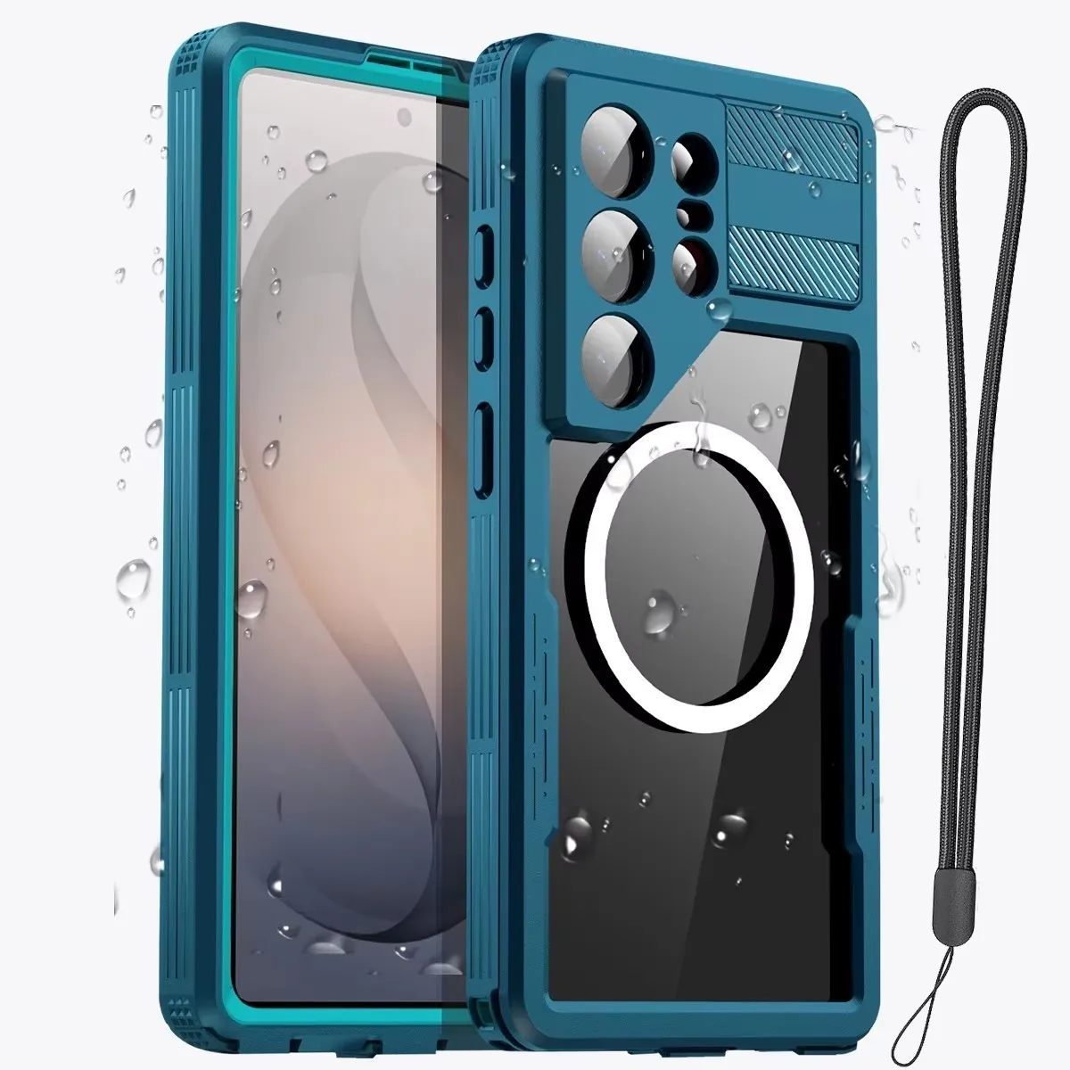 Etui na telefon Samsung S26 Ultra S26Plus S26 do sportów wodnych na zewnątrz, wodoodporne IP68, odporne na wstrząsy, z wbudowaną ochroną ekranu i magnetycznym zamknięciem. — zdjęcie produktu 3