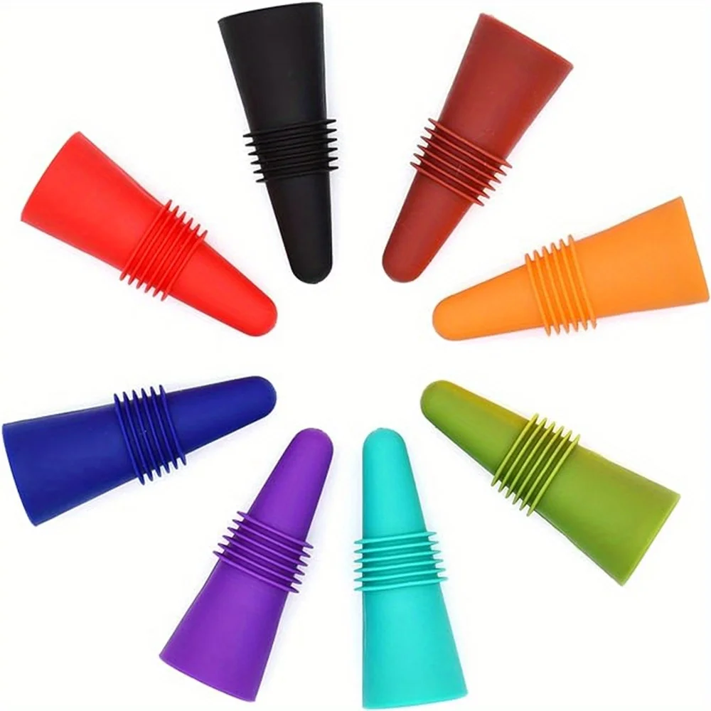 8pcs/pack Soft Silicone Wine Stoppers with Grip Top Beverage Bottle Sealer for Keeping Wine Champagne Corks