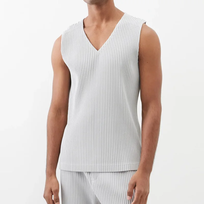 ISSEY Premium Design Ruffled Base Layer Shirt V-Neck Blouse Jacket Men