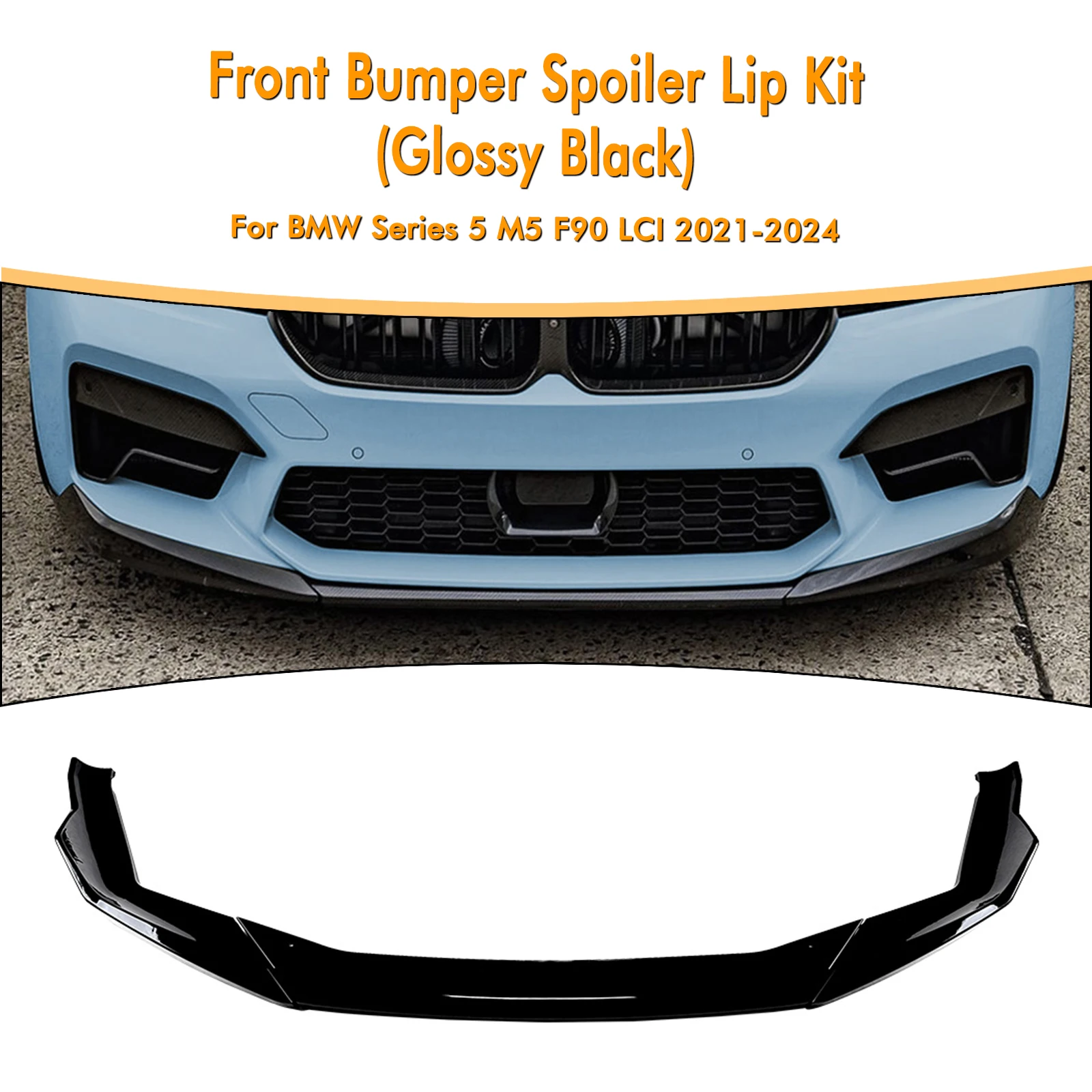 

For BMW F90 M5 LCI 2021-2024 Sedan 4-Door M5 Competition Front Bumper Spoiler Lip Carbon Fiber Look/Gloss Black Protect Splitter