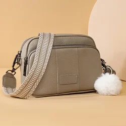 100% Genuine Leather Messenger Bag Women Fashion Style Female Handbag With Wide Shoulder Strap Luxury Hair bulb Crossbody Sac