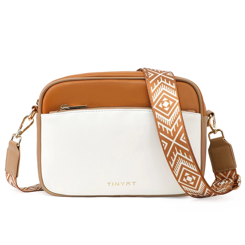 TINYAT Multi Color Women's Crossbody Bag Shoulder Bag with Bohemian Shoulder Strap Color Blocking Travel Bag for Daily Use