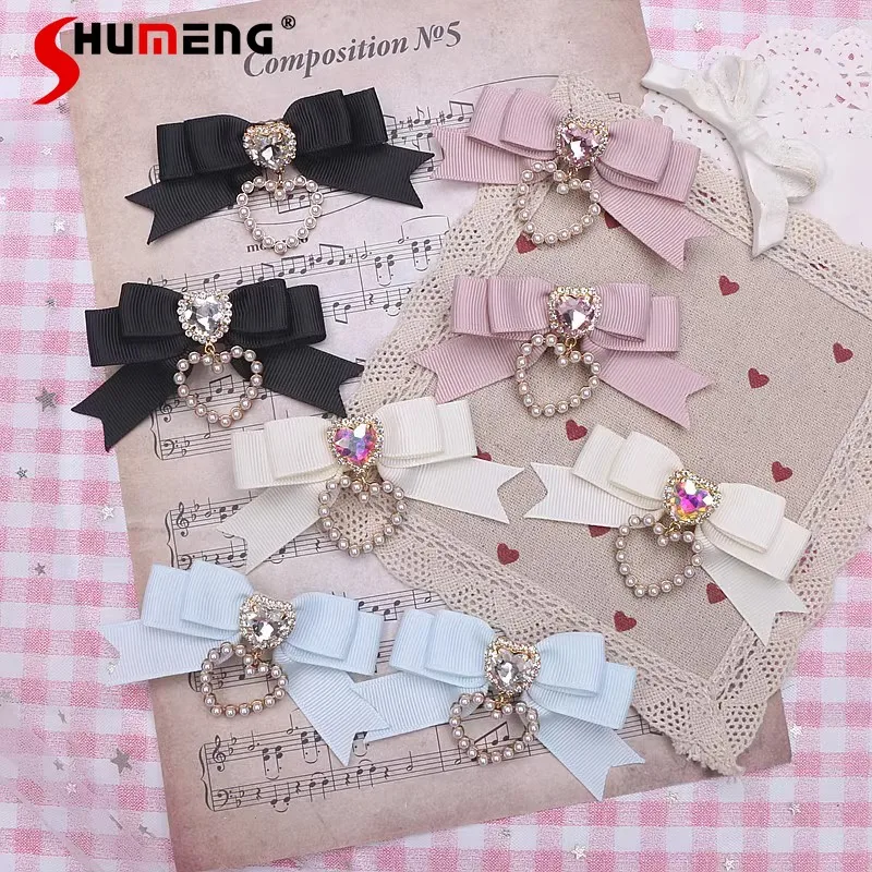 Handmade Sweet Lolita Mine Rhinestone Love Pearl Pendant Small Hairclip Woman Cute Ladies Hair Accessories Side Clip Headdress