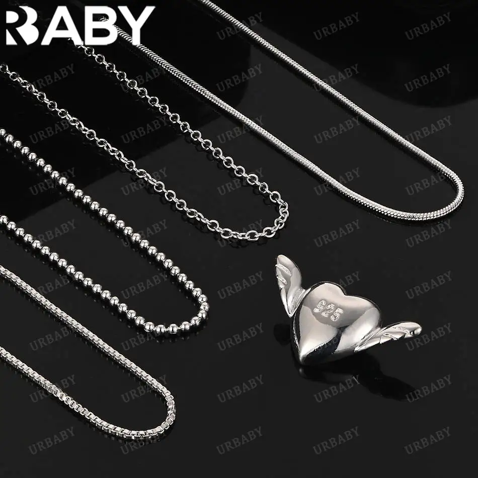 

URBABY 40-75cm 925 Sterling Silver Love Wings Pendant Necklace For Women Creativity Gifts Street All-match Party And Daily Wear