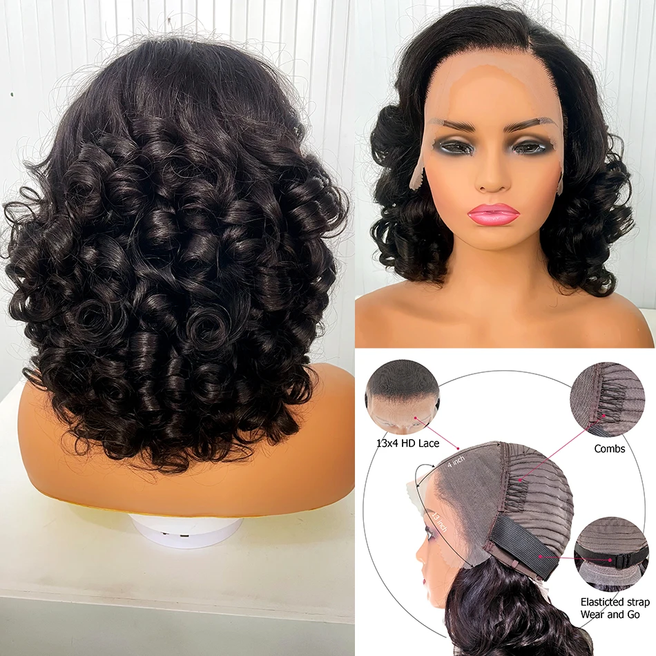 Peruca de cabelo humano doador cru, 13x4 HD Lace Frontal Wig, 250% Densidade, não transformados, vietnamita, duplo Brown, Bouncy Wave, 12A