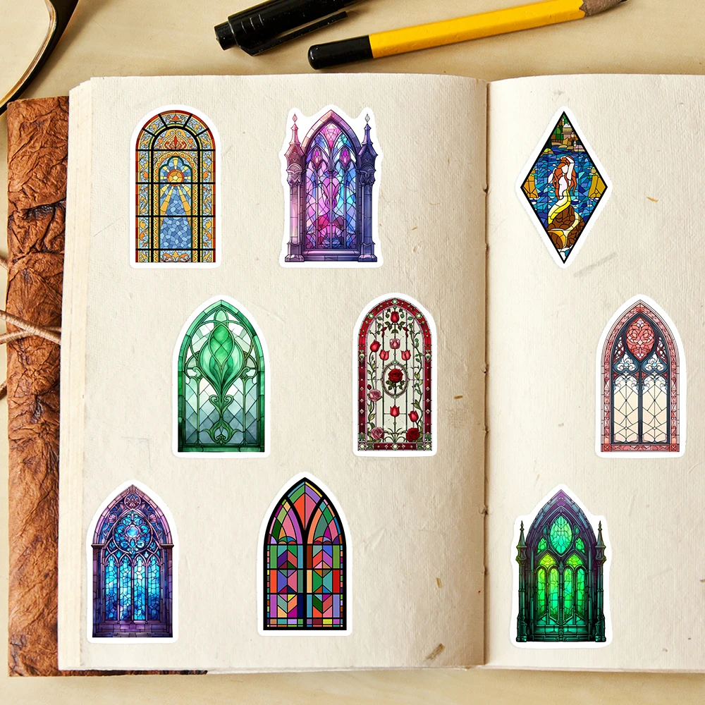 Aesthetic Stained Glass Window Sticker Toy Gift Waterproof Graffiti Decal for Scrapbook Junk Laptop Luggage Bottle Decorative