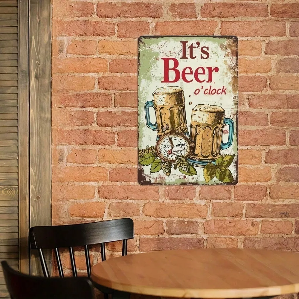

Vintage Art Deco Beer O'Clock Wall Sign 8x12" - Retro Aluminum Metal Decor for Bar, Man Cave, Kitchen & Pub - Perfect Ramadan 20