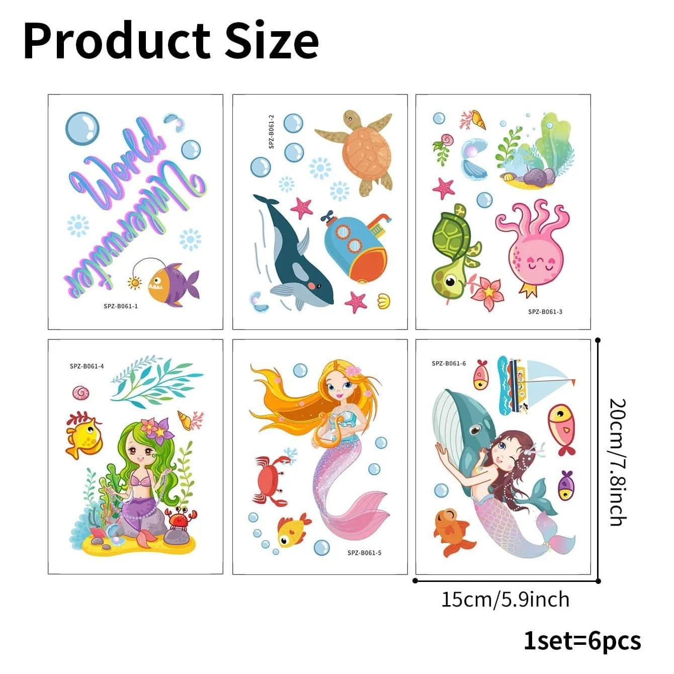 6 sheets Mermaid Sea Underwater World Cartoon Figure & Animal Print Non-Slip Bathtub Stickers - Anti-Slip PVC Bathtub Appliques