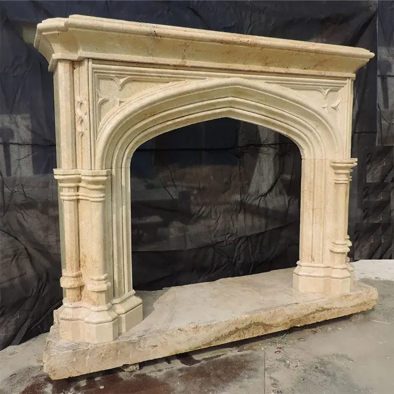 Natural marble travertine fireplace European style simple vintage fireplace cabinet villa home living room stone stone carved