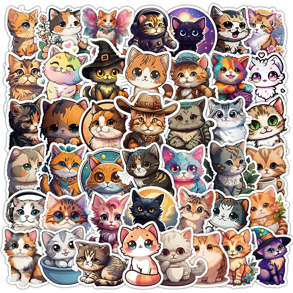 

10/30/50pcs Cute Animal Cats Stickers Decal DIY Scrapbooking Guitar Helmet Fridge Kawaii Waterproof Decoration Sticker Wholesale