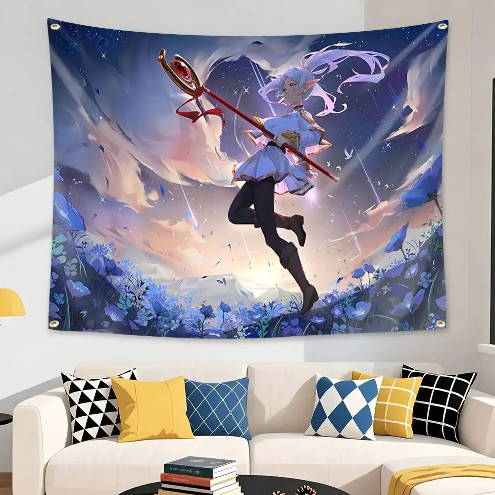 New F-Frieren Charaecter Design Flag Tapestry Banner for Bedroom Living Room Outdoor Camping Custom Supported