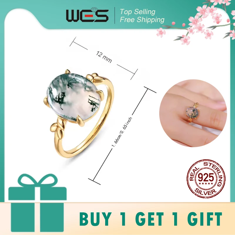

WES уникальные овальные кольца 10*12 мм с натуральным моховым агатом для женщин, серебро 925 пробы, винтажные ювелирные изделия, позолоченные, подарок на помолвку, оптовая продажа
