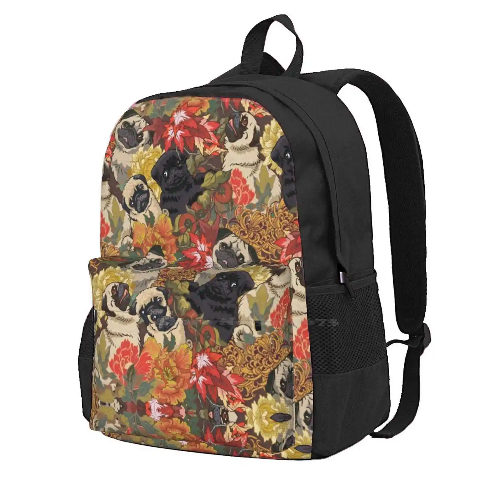 

Because Pugs Autumn Travel Laptop Bagpack School Bags Pugs Autumn Flower