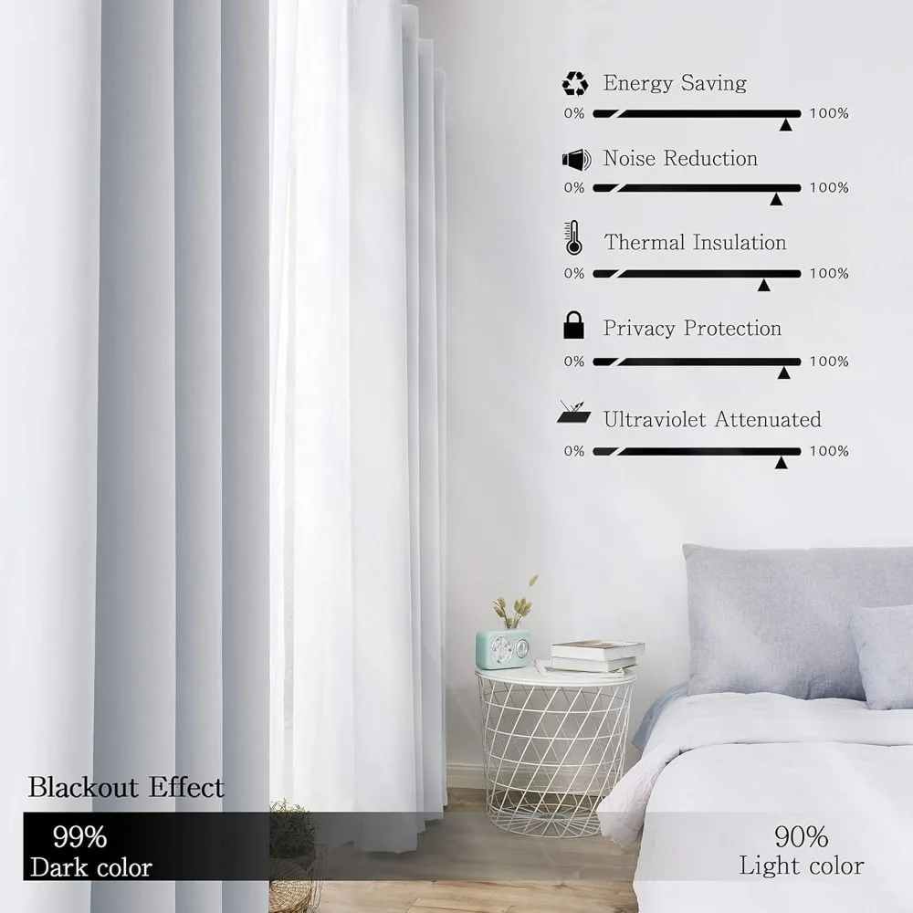 Cortinas opacas plisadas de doble pellizco con ganchos, gris, 100 de ancho para tratamientos de ventanas de salón y dormitorio