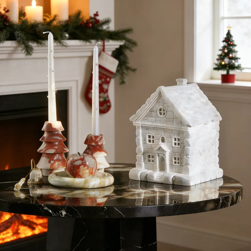 Natural Marble Country House Shape Figures Luxury Room Decoration Handmade Stone Home Decoration Ornaments