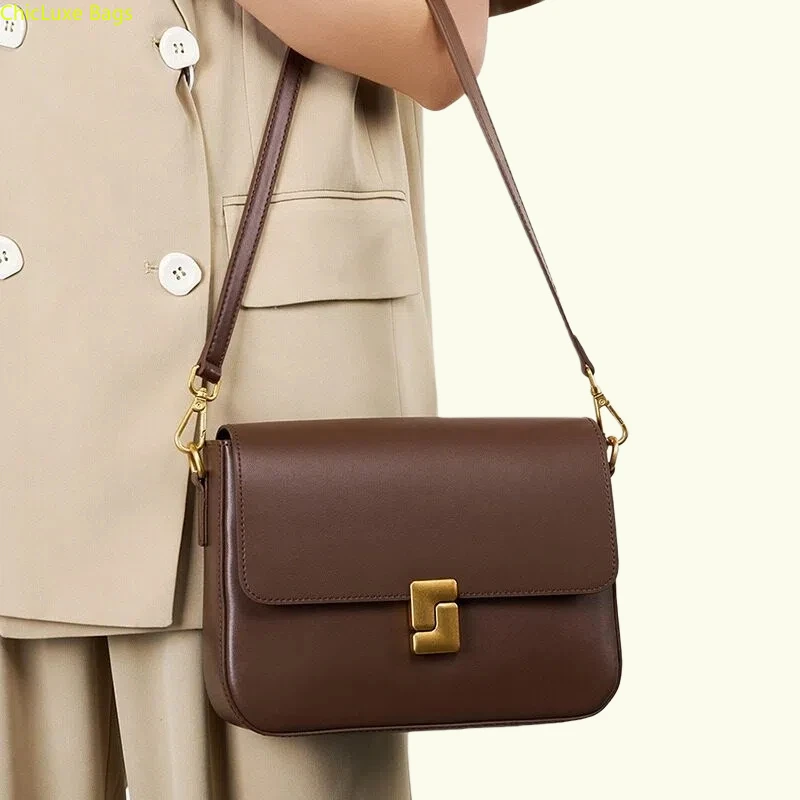Nuevo bolso cuadrado pequeño de Tofu, bolso de hombro tipo bandolera de cuero genuino para mujer, bolso minimalista de piel de vaca para Otoño e Invierno, bolso de moda para ir al trabajo