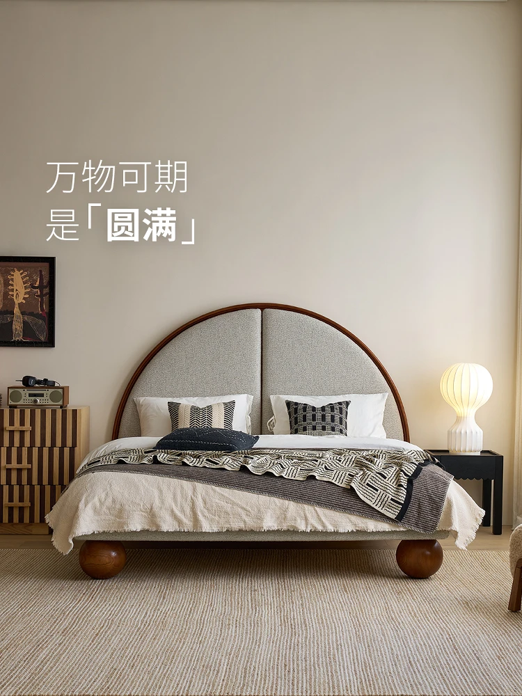 

Solid wood bed, small apartment bedroom fabric children's round bed French antique master bedroom double bed