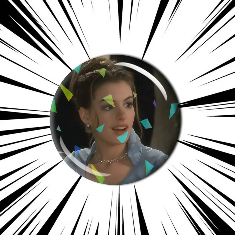 A-Anne Annie H-Hathaway Aesthetic Customizable Round Brooch Pins, Personalized Badges With Broken Glass Design Fashion Accessory