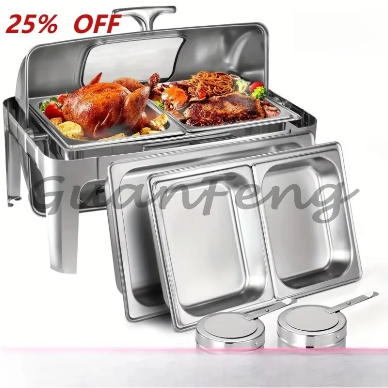 Stainless Steel Chafing Dish Buffet Set, 9 Quarts Roll Top Food Warmer with 1/2 Size Pan, Easy to Clean for Parties & Events
