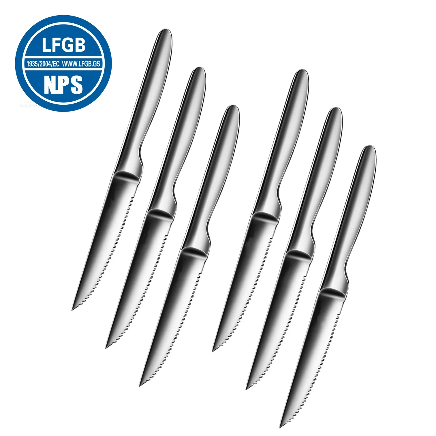 

6 Pieces of LFGB Certificated 420 Stainless Steel Ultra Sharp Steak Knife Set Super Hard Table-knife for Family Daily Dining