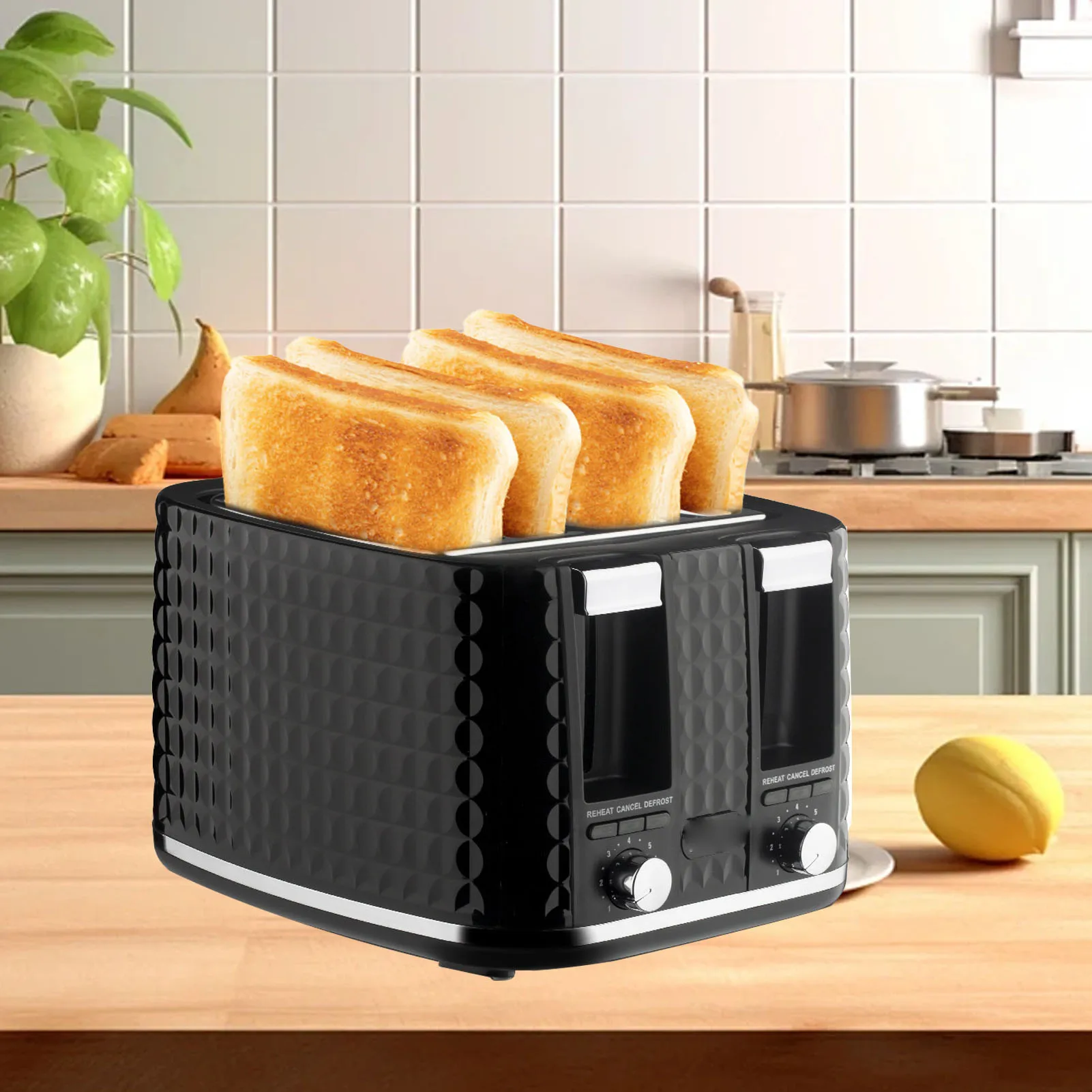 

4 Slice Bread Toaster Multifunction Customizable Toast Shade Stainless Steel Toaster Breakfast Sandwich Maker EU Plug 220V