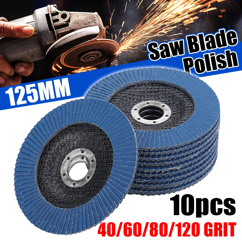 10 Uds. Discos de lijado para amoladora angular de 5 "y 125mm, discos de aleta de muela de grano 40/60/80/120, herramienta abrasiva de eliminación de madera y Metal y plástico