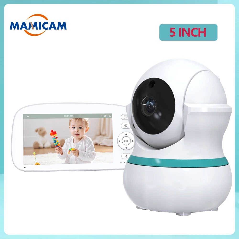 

5" 720P HD Video Baby Monitor IPS Screen Pan Tilt 4X Zoom Camera Babysitter 2 Way Audio Night Vision 3500mAh Battery Lullaby