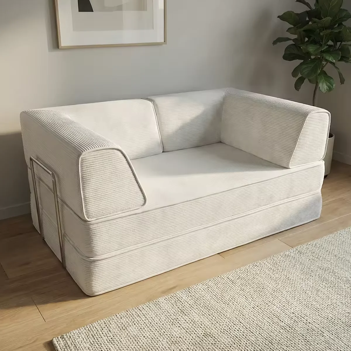 &Compressed Folding Fabric Sofa Bed High Density Sponge Padded Bonless