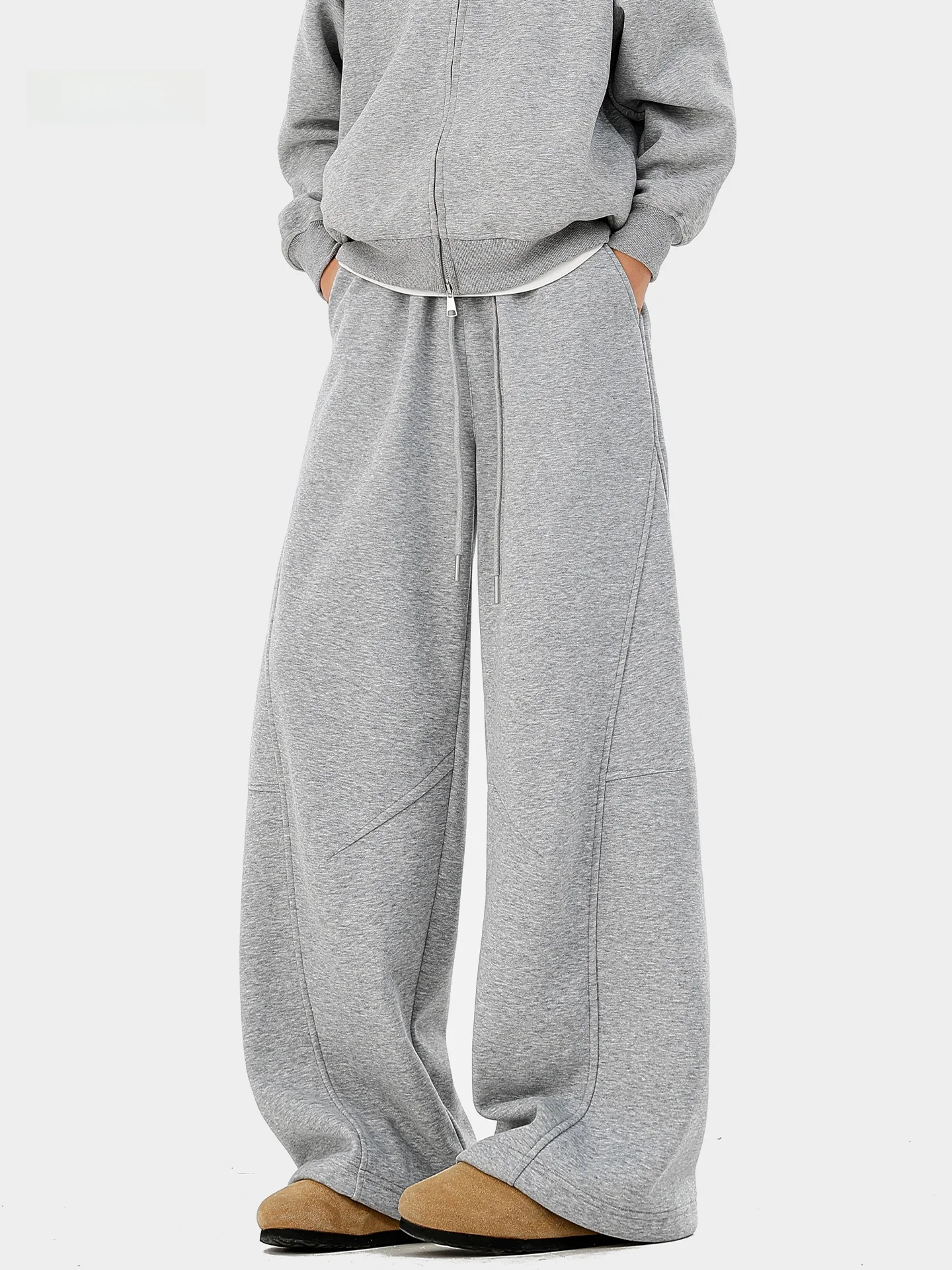 

American Sle Heavyweight ey Fce Lined Straight Leg Men's Joggers Trendy Deconstructed Spor Baggy Wide Leg Pants Winter