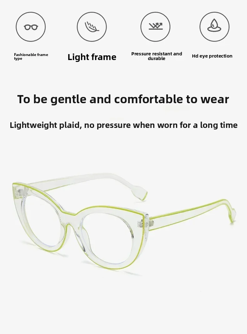 Modische Anti-Blaulicht-Katzenauge-Lesebrille mit großem Rahmen, ultraleichte High-Definition-Presbyopie-Brille mit transparentem Rahmen – Detail 2