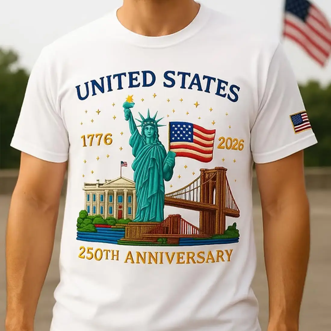 الطبعة 250 تي شيرت الولايات 250 سنة العلم تمثال الحرية تي شيرت للرجال النساء عالية الجودة القطن العادية قصيرة الأكمام #4