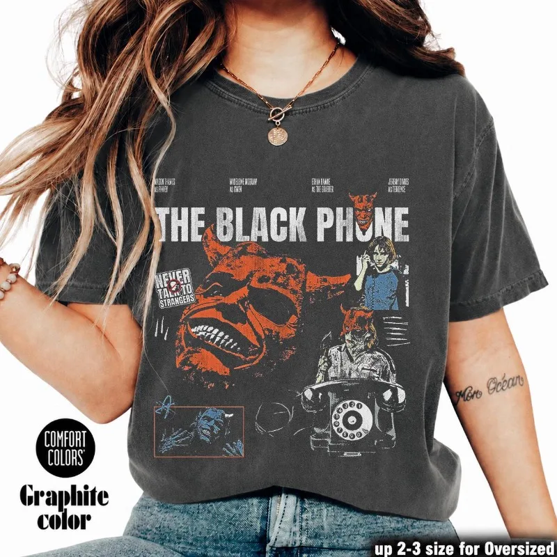 Black Phone Pattern T-shirt, Horror Movie Halloween Women's T-shirt, Retro All Season Unisex T-shirt