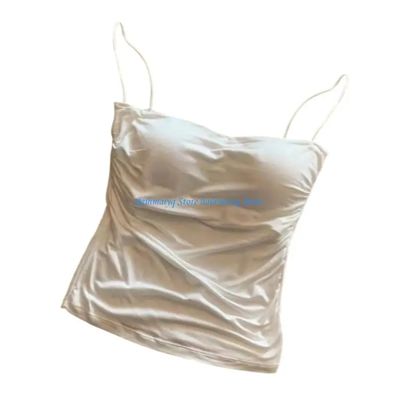 573B بلوزة نسائية بدون أكمام مع حمالات صدر مدمجة، قميص قصير صيفي بدون أكمام، قطع علوية عصرية للخروج #4