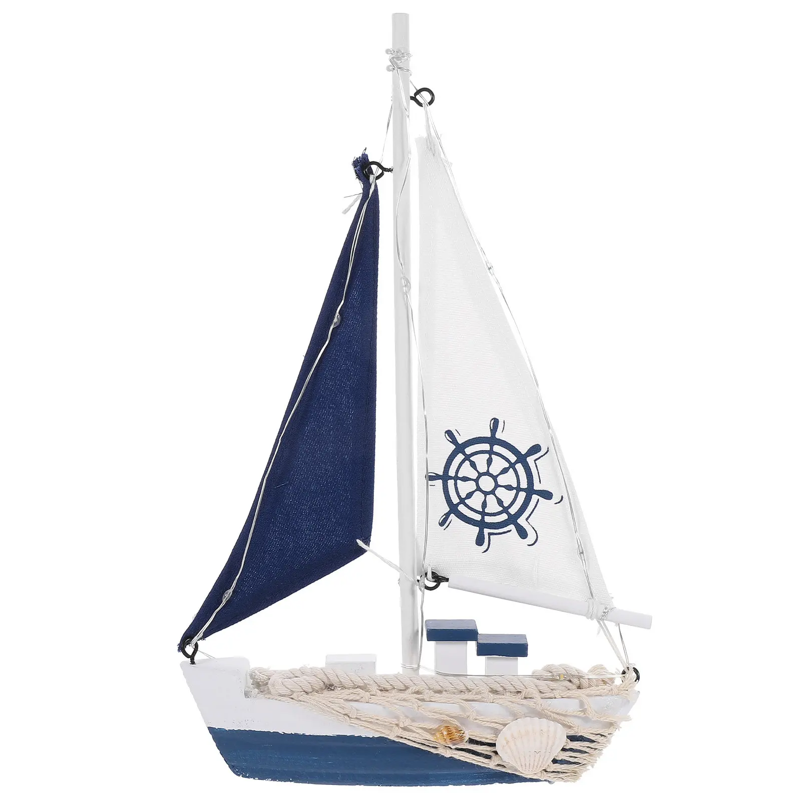 Wooden Sailboat Model LED Nautical Sailboat Ornament Mediterranean Sailboat Decor Wooden Sailing Ship Decoration