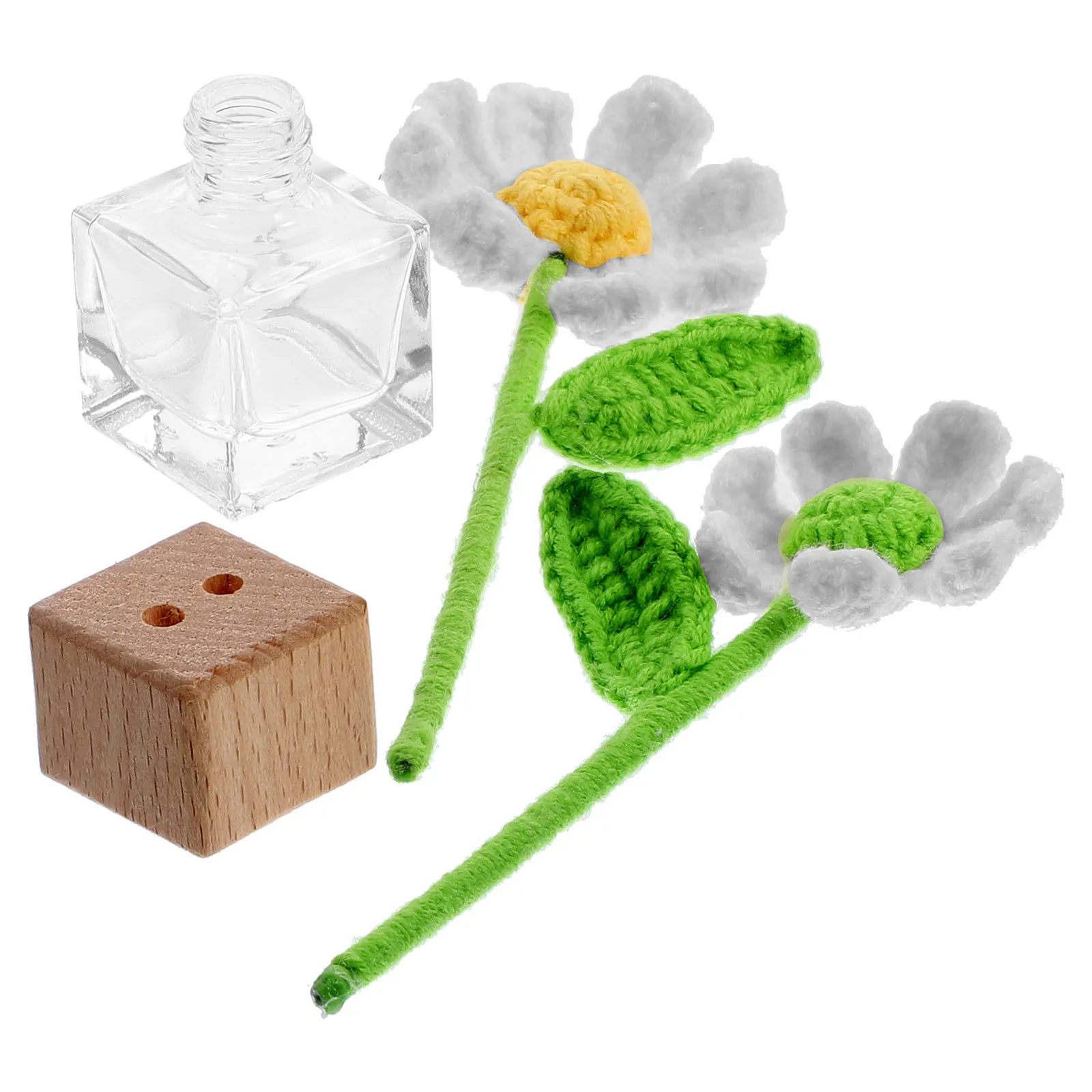 

Reusable Glass Essential Oil Diffuser Bottle with Handmade Knitted Flower Decor Aromatherapy Bottle for Bedroom Car