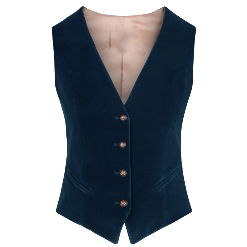 Gilet en velours à col en V pour femme, coupe couvertes, vêtements de travail, chaud, fête de mariage, 4 boutons