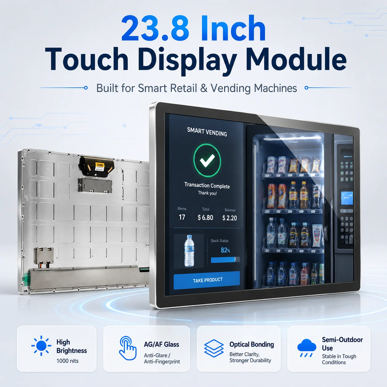 23.8inch Pcap Capacitive Touch Display Optical Bonded Display High Brightness 1000 Nits Outdoor Waterproof Touch Screen Module
