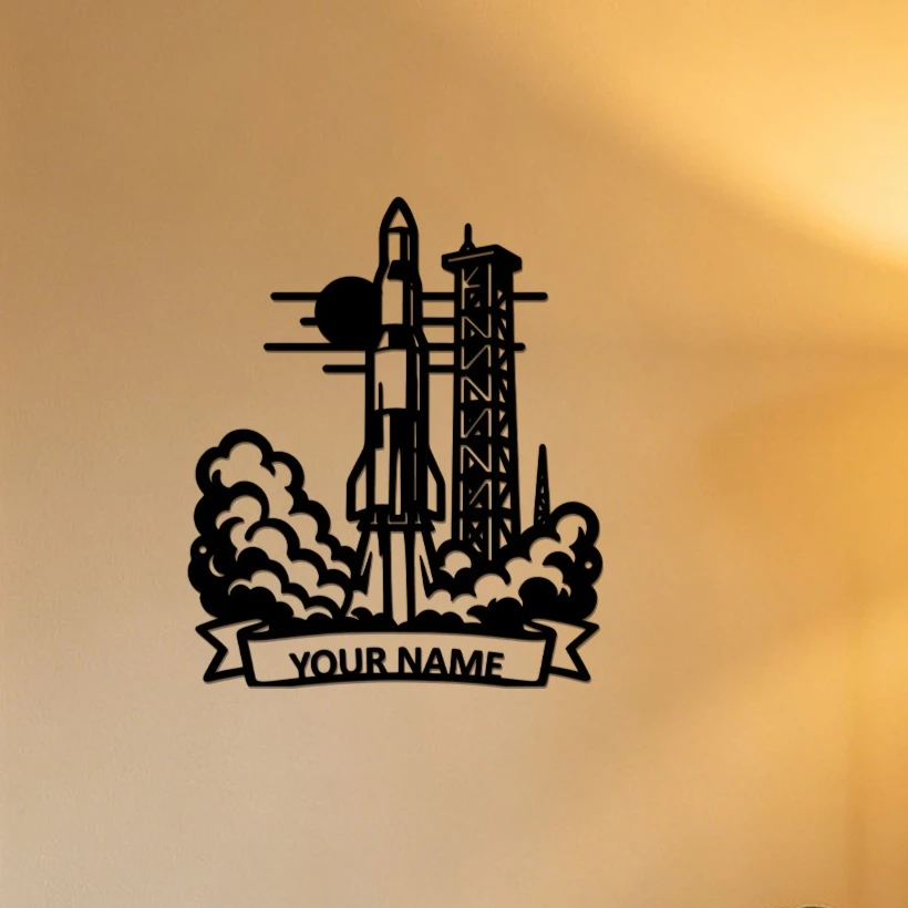 Decorative Custom Name Rocket Launch Metal Wall Hanging Plaque, Cool Space Shuttle Take‑off Iron Wall Sign For Teenager Room