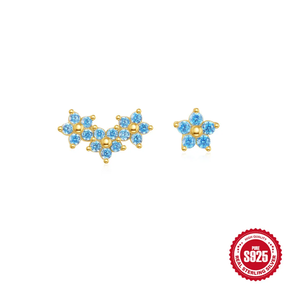 CANNER 925 Sterling Silver 1 pc earring for women zircon Double sided wearing Petals snowflake shaped puncture earrings Jewelry