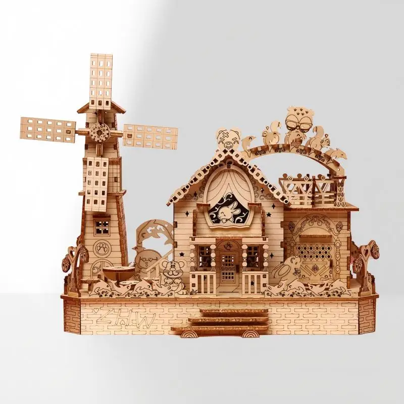 

Пазл in legno 3D Villa House Castello Reale and Windmill Con Assemblaggio Крошечный дом Сборная модель Миниатюрный дом Diy Kit