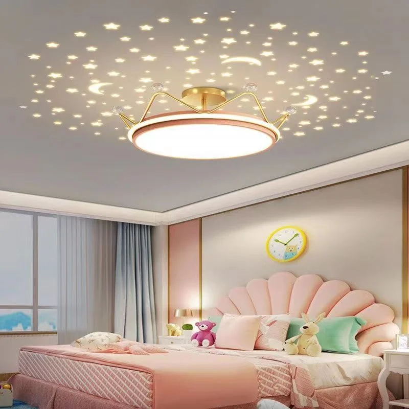 Crown Led Dimmable Ceiling Chandelier Star and Moon Lamp Pendant Children Boys Girls Bedroom Study Ceiling Lamp Room Decoration